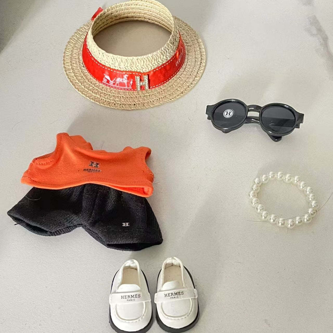 Hermès-Inspired Labubu Orange Lace Elegance - (Labubu Not Inclued)